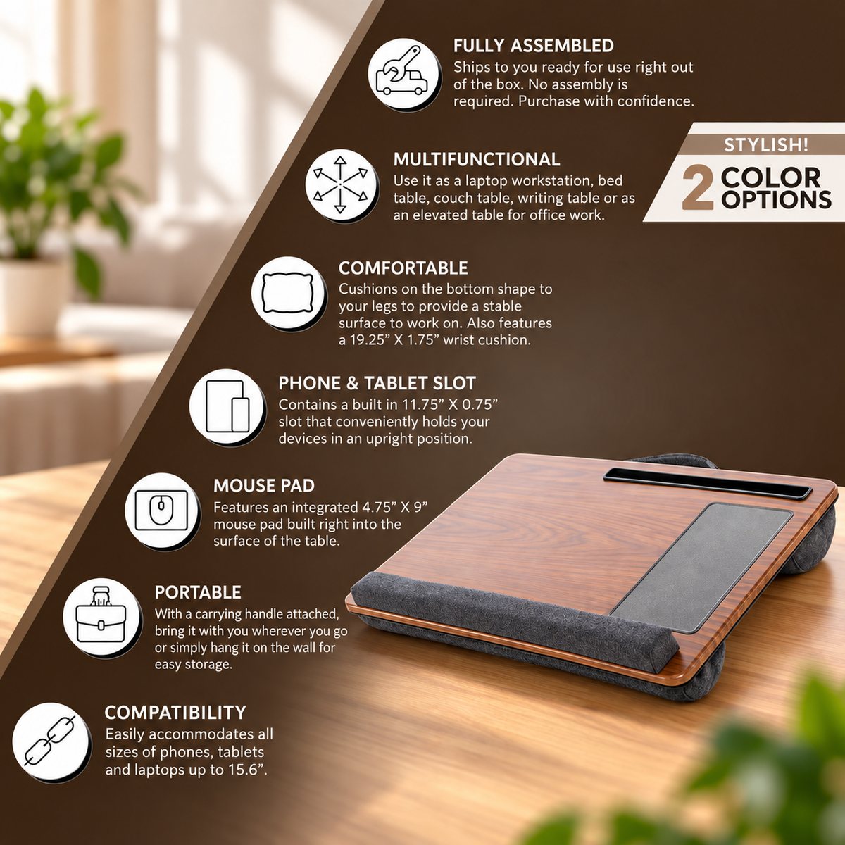 Adjustable Wooden Laptop Bed Desk
