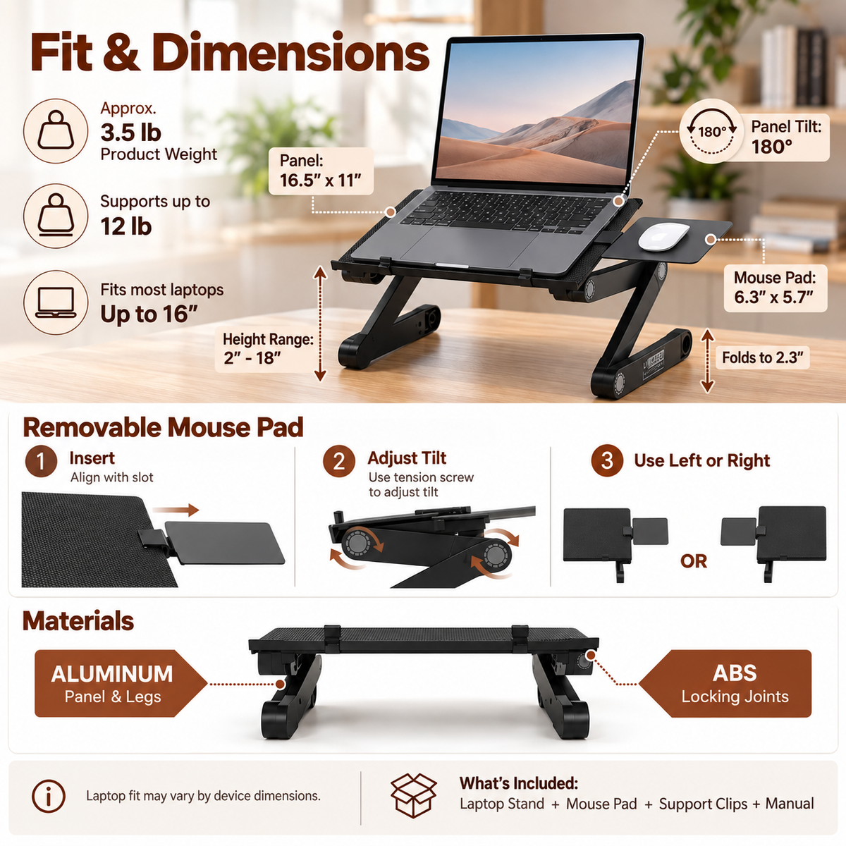 Adjustable Aluminum Laptop Lap Desk